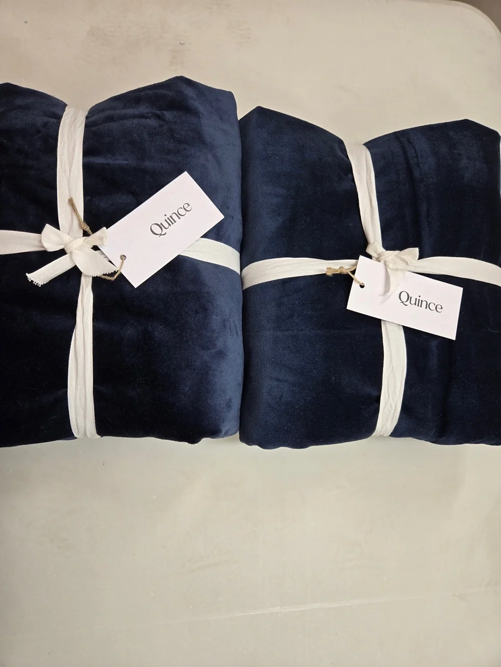 NWT QUINCE Set Of 2 48x96 Cotton Velvet Curtains Navy 9351